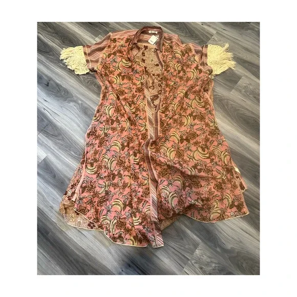 FREE PEOPLE Watching Waves Maxi Shirt / Mauve Combo Size Large - Picture 3 of 7